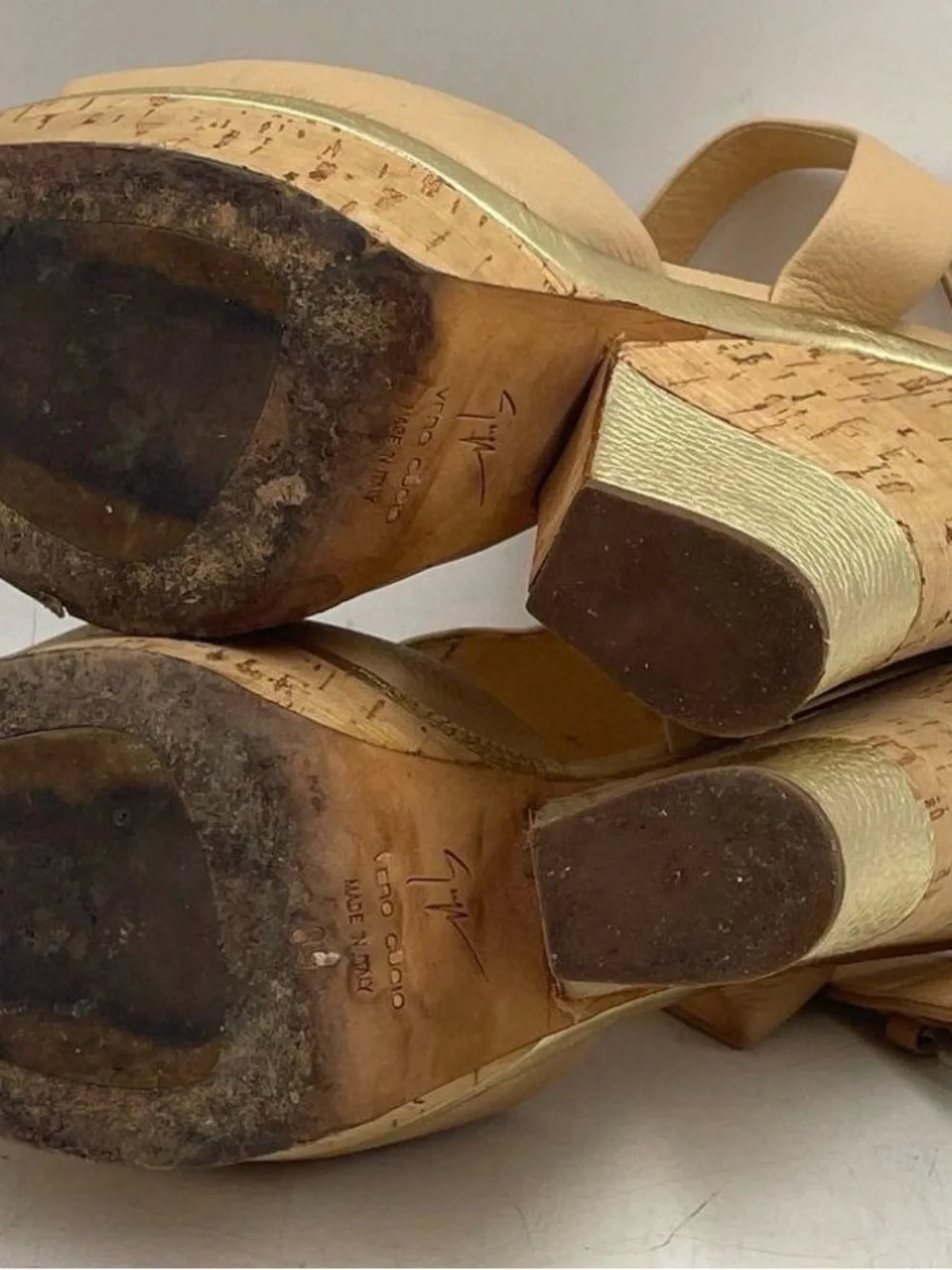Authentic Giuseppe Zanotti Womens Beige Gold Wedge Platform Heels EUR 39